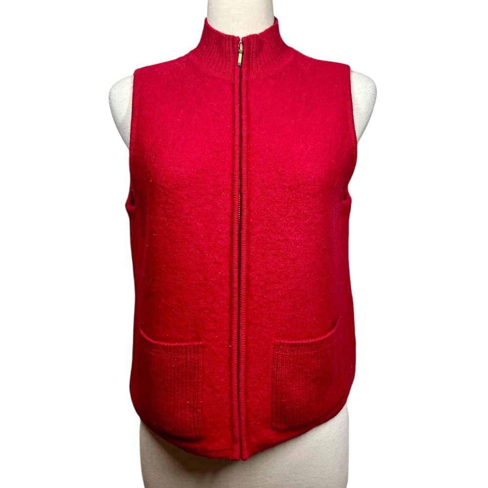 VINTAGE Karen Scott 100% Wool Zipper Front Red Vest Pockets Women's Size Medium
